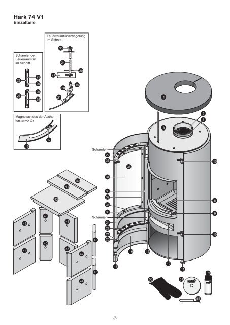 Kaminofen Hark 74 Aufbau- und Bedienungsanleitung