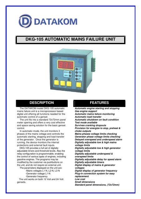 dkg-105 automatic mains failure unit description