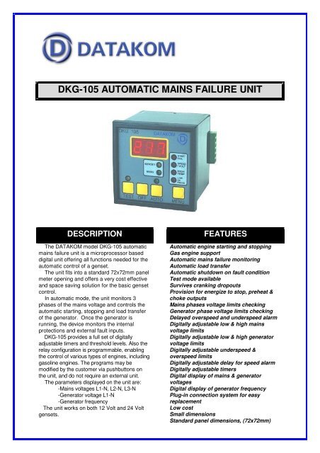 Dkg-105 Automatic Mains Failure Unit Description