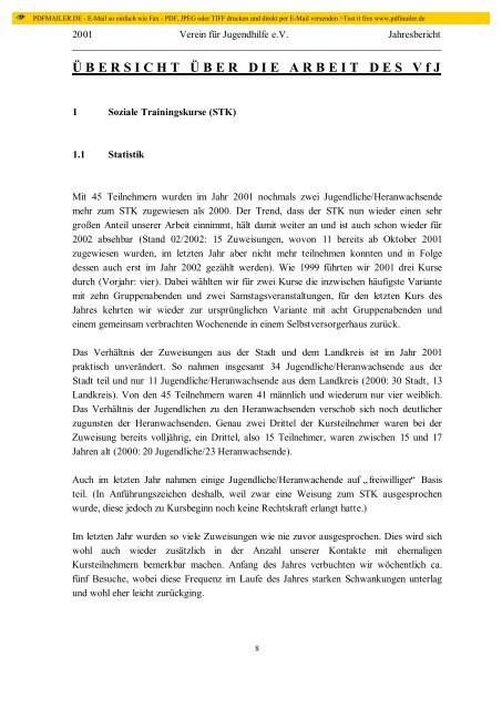 Jahresbericht 2001 - Verein für Jugendhilfe eV