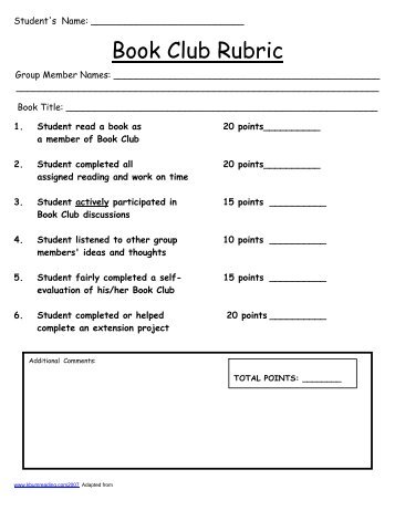 Book Club Rubric - Kbumreading.com