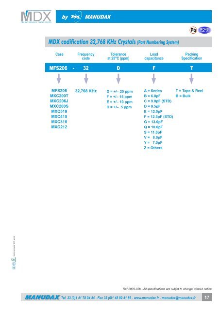 Tuning Fork 32,768 KHz Crystals Catalogue - Manudax