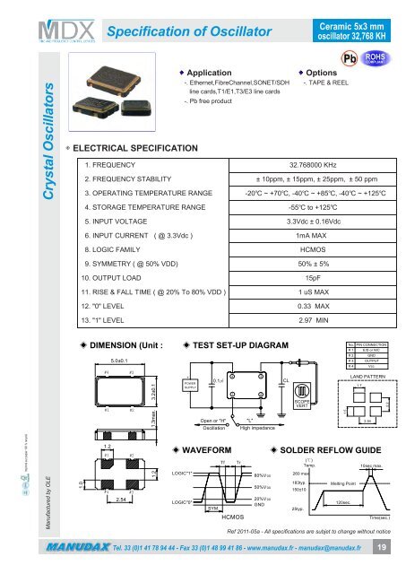 Tuning Fork 32,768 KHz Crystals Catalogue - Manudax