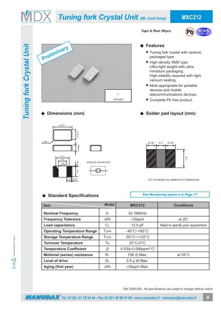 Tuning Fork 32,768 KHz Crystals Catalogue - Manudax