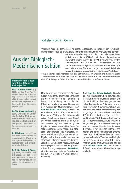 Aus der Biologisch- Medizinischen Sektion - Max-Planck-Gesellschaft