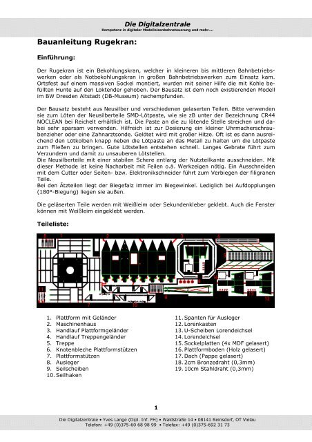 Bauanleitung Rugekran - Digitalzentrale