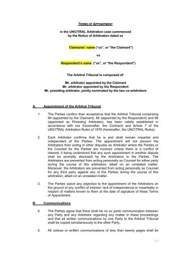 in the UNCITRAL Arbitration case commenced by the ... - Law Library