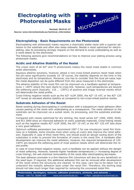 Electroplating with Photoresist Masks