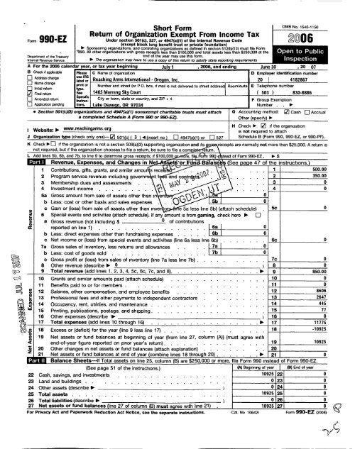 Short Form Return of Organization Exempt From Income Tax