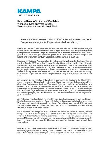 Bericht II. Quartal 2000 - KAMPA AG