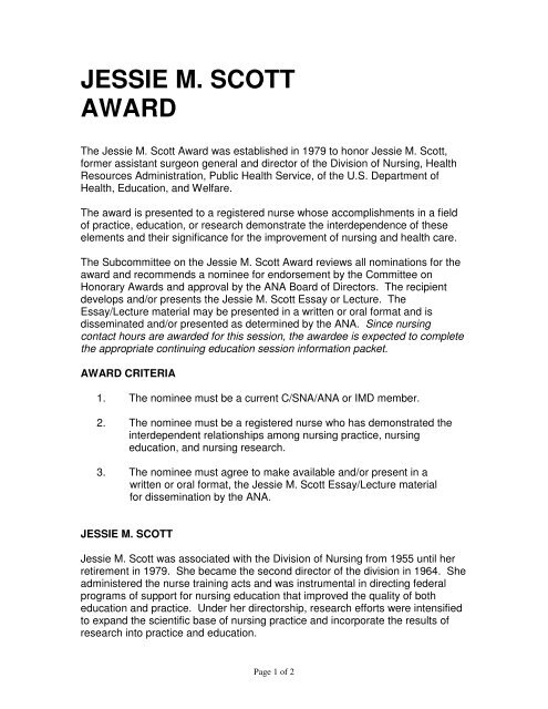 Jessie M. Scott Award Criteria [PDF] - American Nurses Association