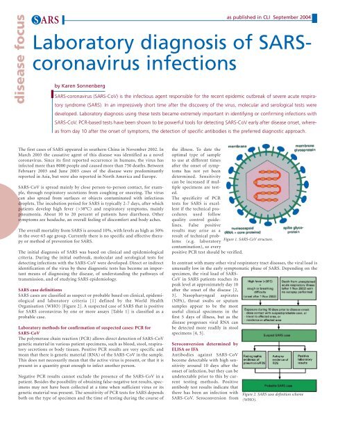 Laboratory diagnosis of SARS-coronavirus infectieons