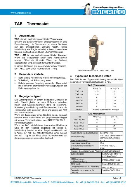 TAE Thermostat - Intertec-Hess GmbH