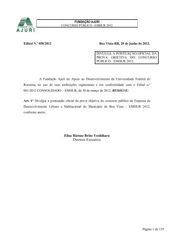 Edital 058-2012 - Pontuacao Oficial - FundaÃ§Ã£o Ajuri