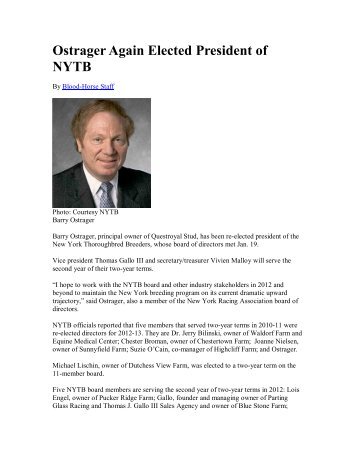 Ostrager Again Elected President of NYTB - New York State ...