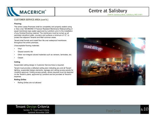 Center at Salisbury Food Court Criteria - Macerich