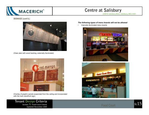 Center at Salisbury Food Court Criteria - Macerich