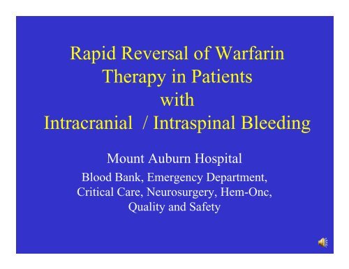 Warfarin Reversal Education NAR - (PDF for slower connections)