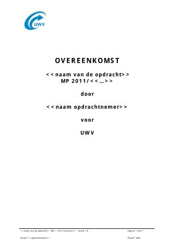 Overeenkomst diensten Q1 2011 (PDF, 57 Kb) - Uwv