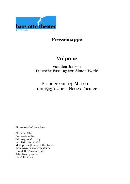 Pressemappe Volpone - Hans Otto Theater