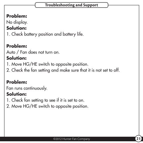 Owner's Manual - Hunter Fan