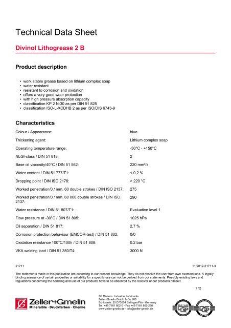 Technical Data Sheet - Zeller-Gmelin