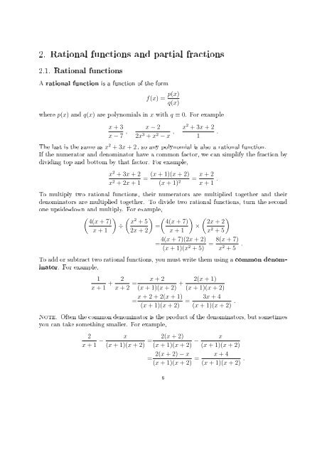 2 Rational Functions And Partial Fractions