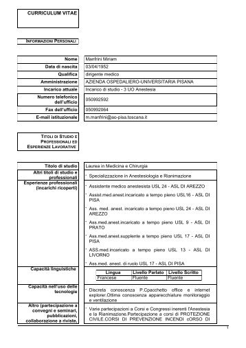 CV - Azienda Ospedaliero-Universitaria Pisana