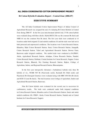 Bt Cotton Hybrids Evaluation Report â Central Zone (2006-07 ...