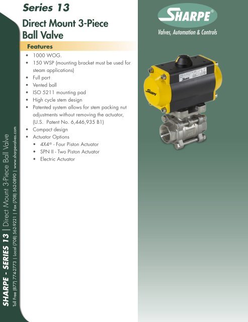 Series 13 Direct Mount 3-Piece Ball Valve - SharpeÂ® Valves