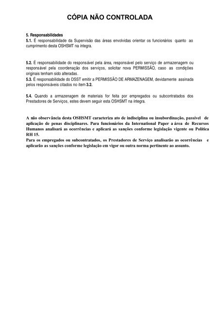 cópia não controlada permissão válida até - International Paper