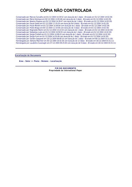 cópia não controlada permissão válida até - International Paper