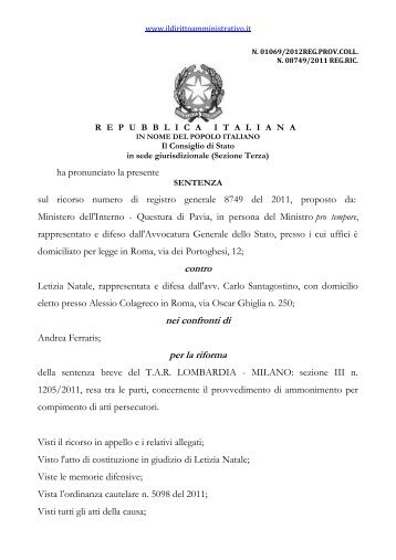 contro nei confronti di per la riforma - Il diritto amministrativo