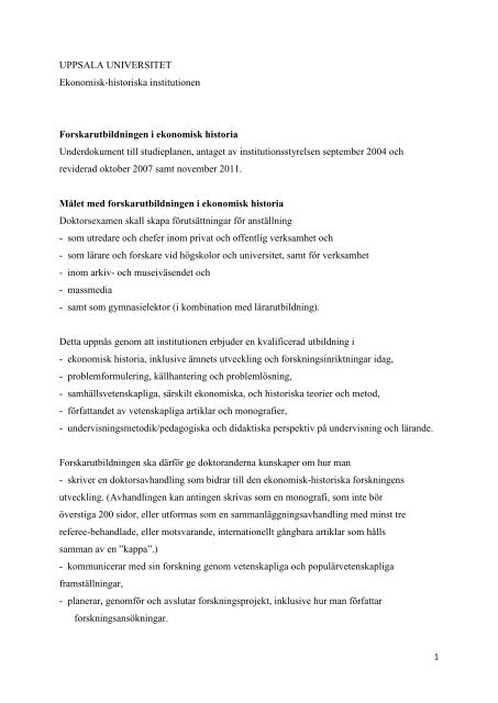 UPPSALA UNIVERSITET Ekonomisk-historiska institutionen ...