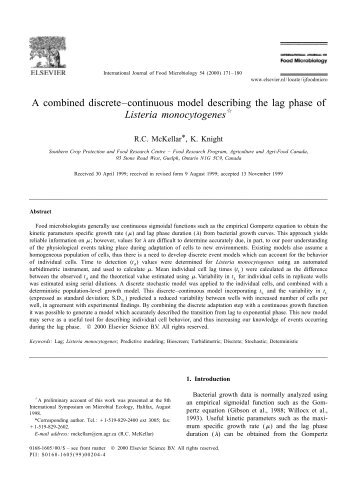 A combined discreteâcontinuous model describing the lag phase of ...