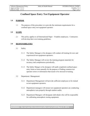 Confined Space Entry Test Equipment Operator - International Paper