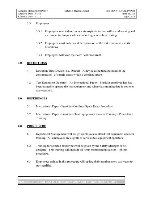 Confined Space Entry Test Equipment Operator - International Paper