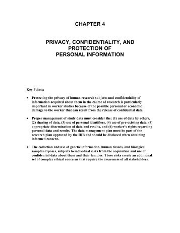 Privacy, Confidentiality, and Protection of Personal Information