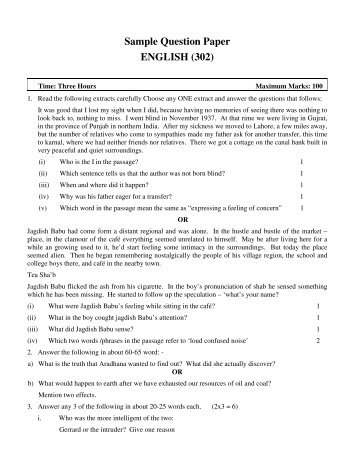 Sample Question Paper ENGLISH (302)