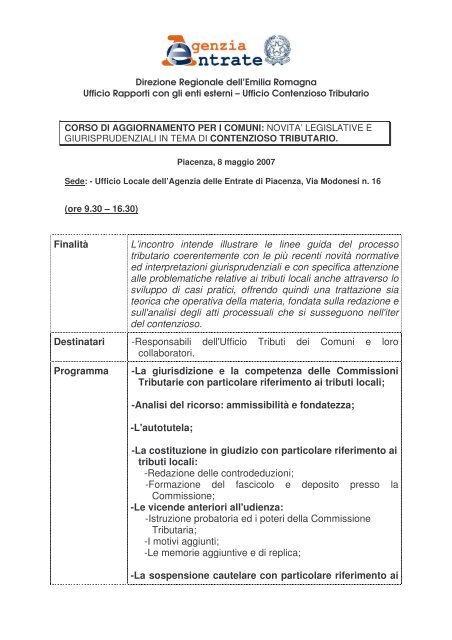 Programma - Direzione regionale Emilia Romagna - Agenzia delle ...