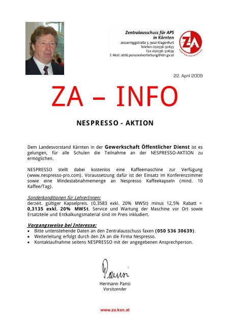 NESPRESSO - AKTION - Zentralausschuss