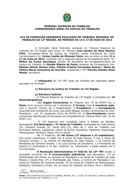 tribunal superior do trabalho corregedoria geral da justiÃ§a do ...