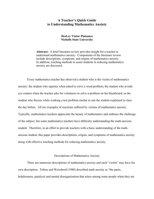 A Teachers Quick Guide To Understanding Mathematics Anxiety - 