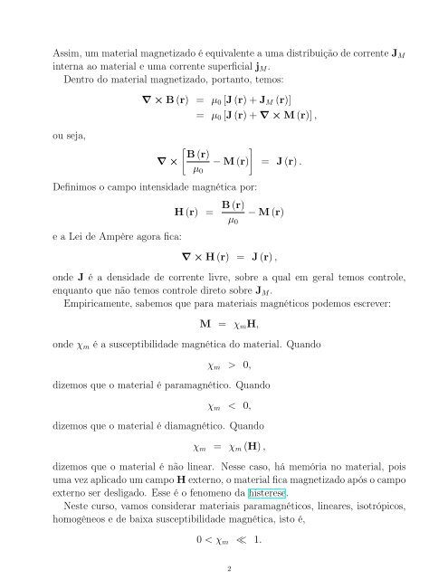 Eletromagnetismo I Aula 26 MagnetizaÃ§Ã£o Um meio material ... - IFSC