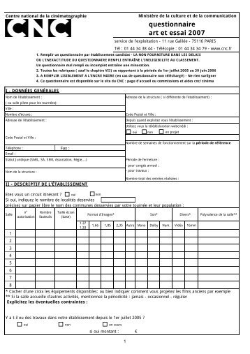 questionnaire art et essai 2007 - CNC