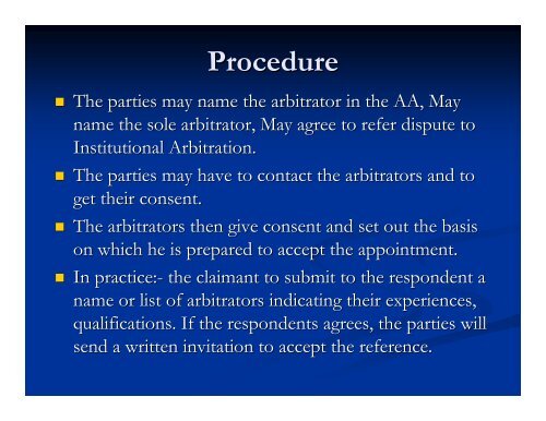 Proceedings of Arbitration