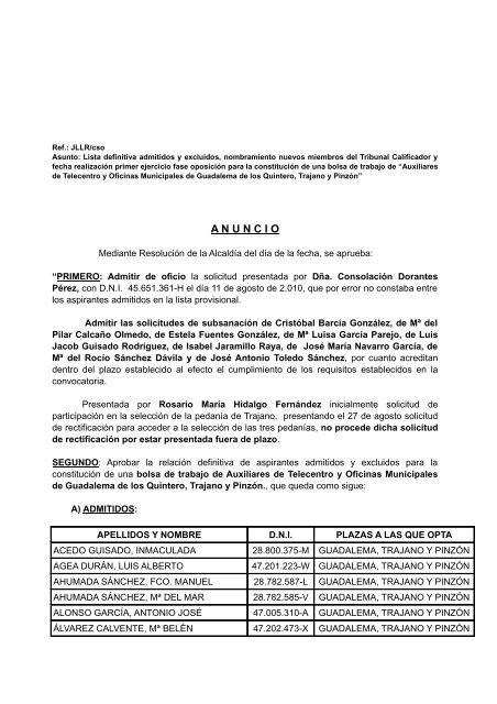 ANUNCIO Lista Definitiva Aux. Telecentro - Ayuntamiento de Utrera