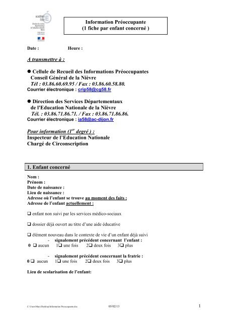 "Information Préoccupante" (PDF)  Inspection académique de la