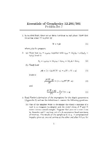 Essentials of Geophysics 12.201/501 Problem Set 7 1. In an ideal ...