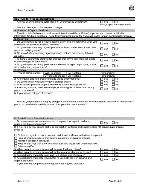 Organic System Plan â Class OR (Retail) Organic ... - Oregon Tilth